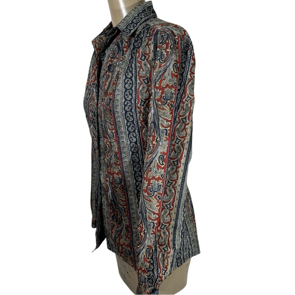 Vintage 70s Women’s Paisley Mr Mench Polyester Secretary Career Blouse - Picture 3 of 6